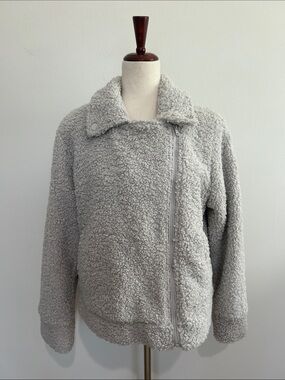 G‎ by Giuliana Light Gray Teddy Sherpa Moto Jacket Size Large